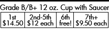 1st:$14.50; 2nd-5th:$12 each; 6th:free!; 7th+:$9.50 each